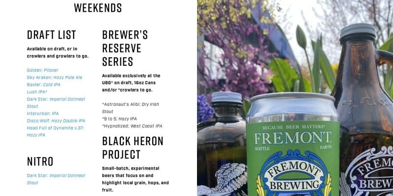 Fremont Brewing's Urban Beer Garden Menu