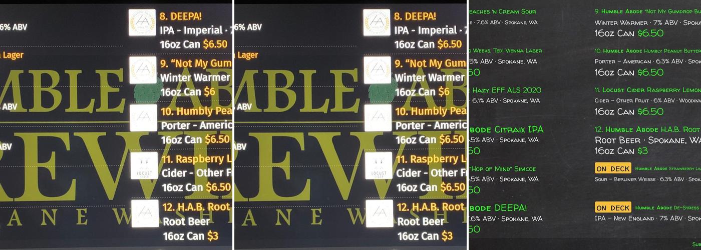 Humble Abode Brewing Menu