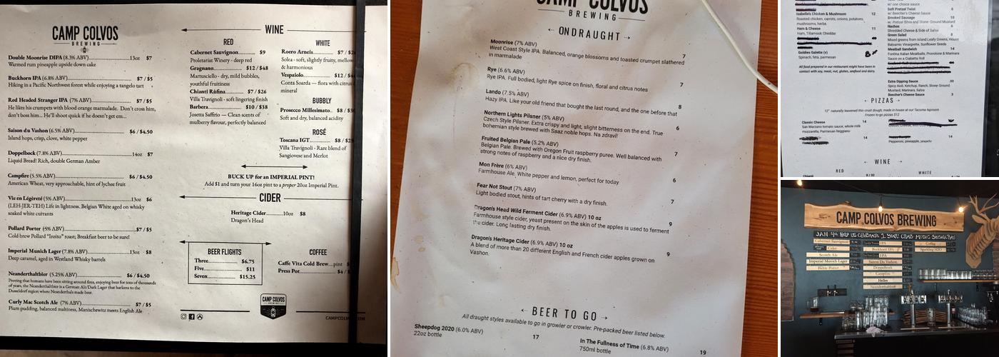 Camp Colvos Brewing Menu