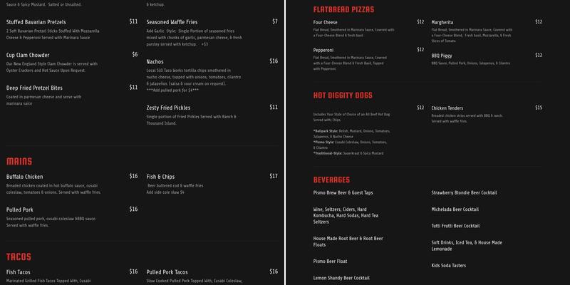 Pismo Brewing Company Menu