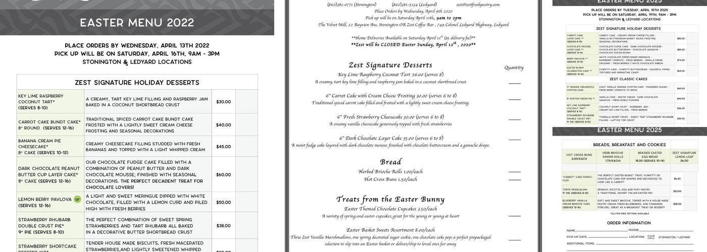 Zest Coffee Bar Menu