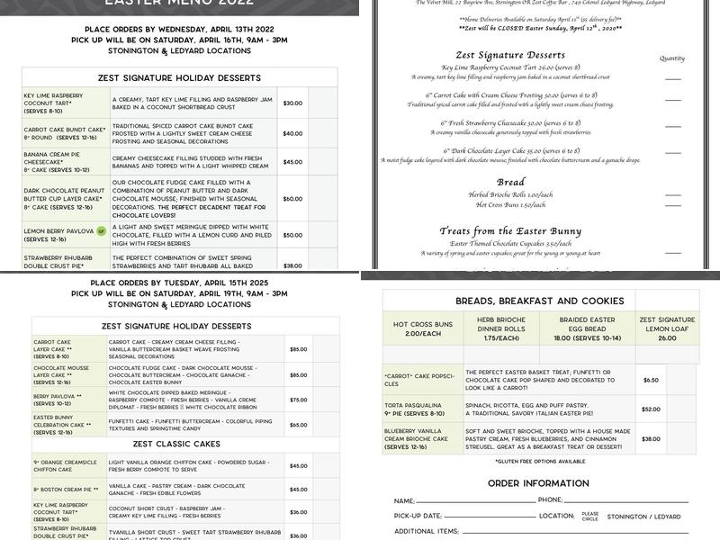 Zest Coffee Bar Menu