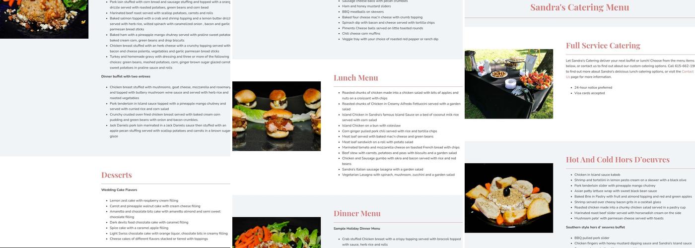 Sandra's Catering Menu