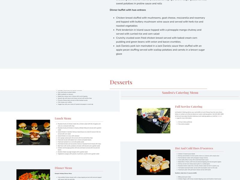 Sandra's Catering Menu