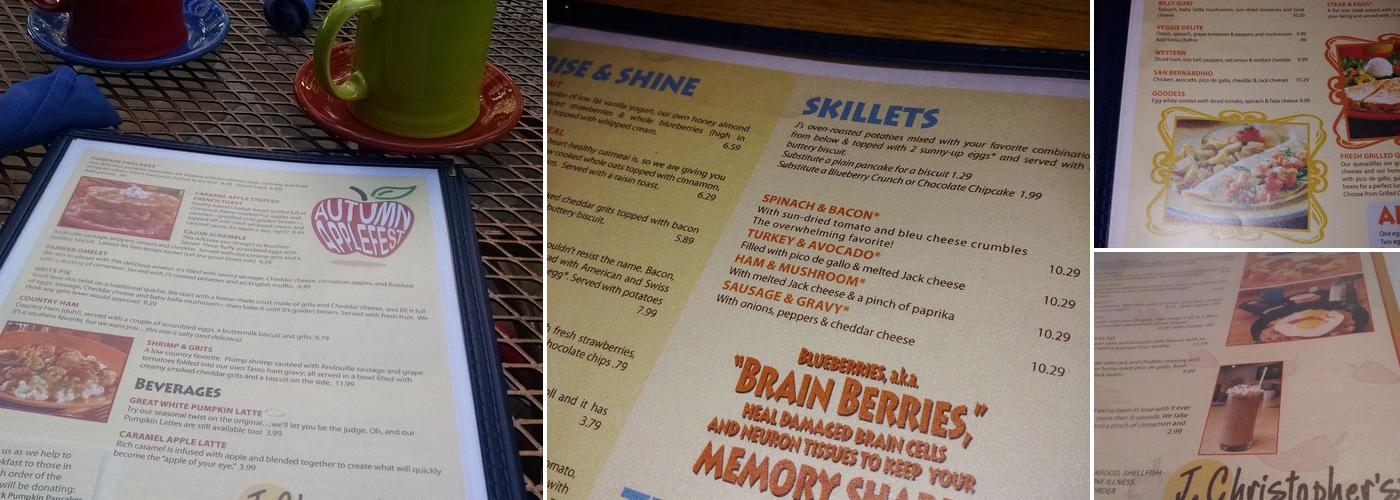 J. Christopher's Menu