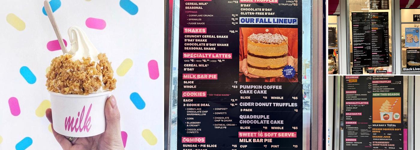 Milk Bar Menu
