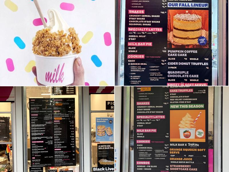 Milk Bar Menu