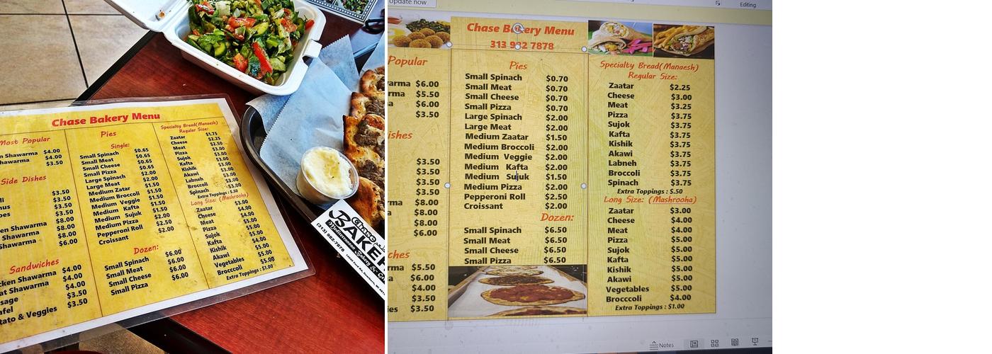 Golden Bakery Chase Menu