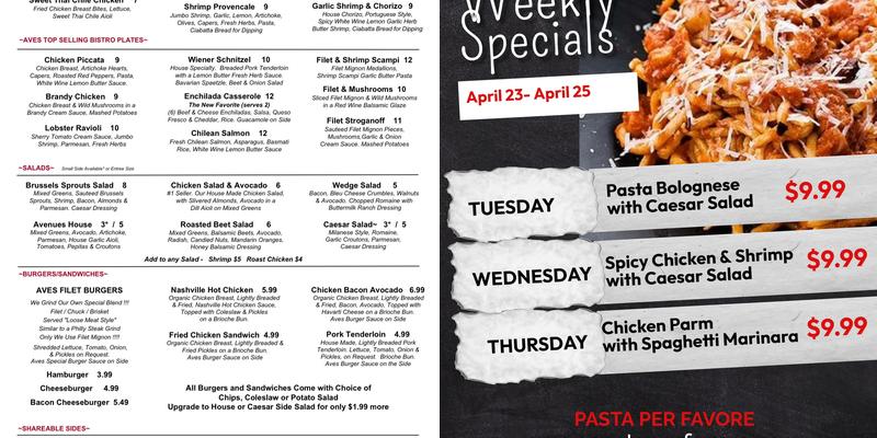 Avenues Classics Menu