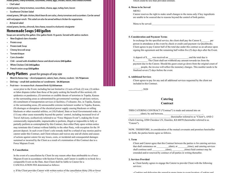 2 Chefs Catering Menu