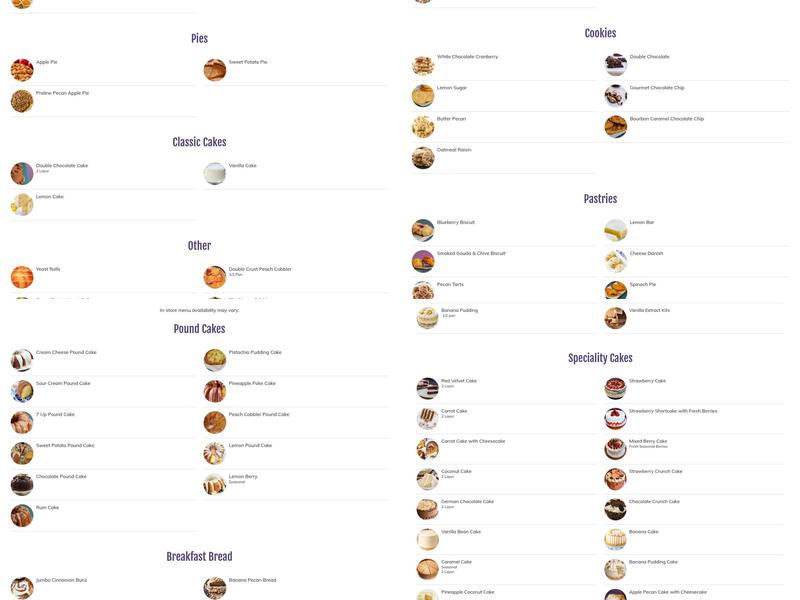 Five Star Cake Co. Menu