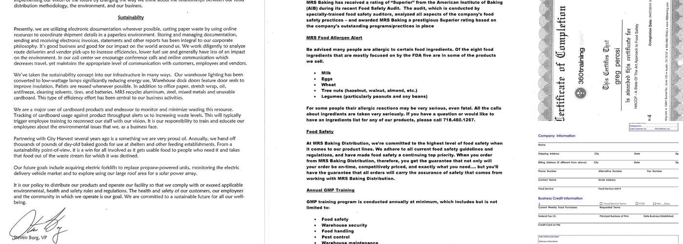 MRS Baking Distribution Menu