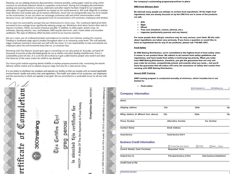 MRS Baking Distribution Menu