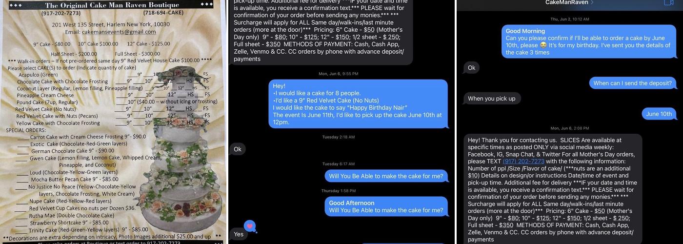 The Original Cake Man Raven Menu