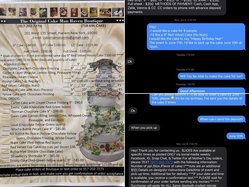 The Original Cake Man Raven Menu