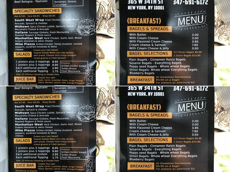 34th Bagels & More Menu