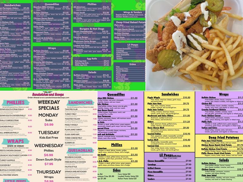 Two Chicks Sandwiches and Scoops Menu