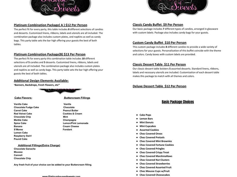 Platinum House Of Sweets Menu
