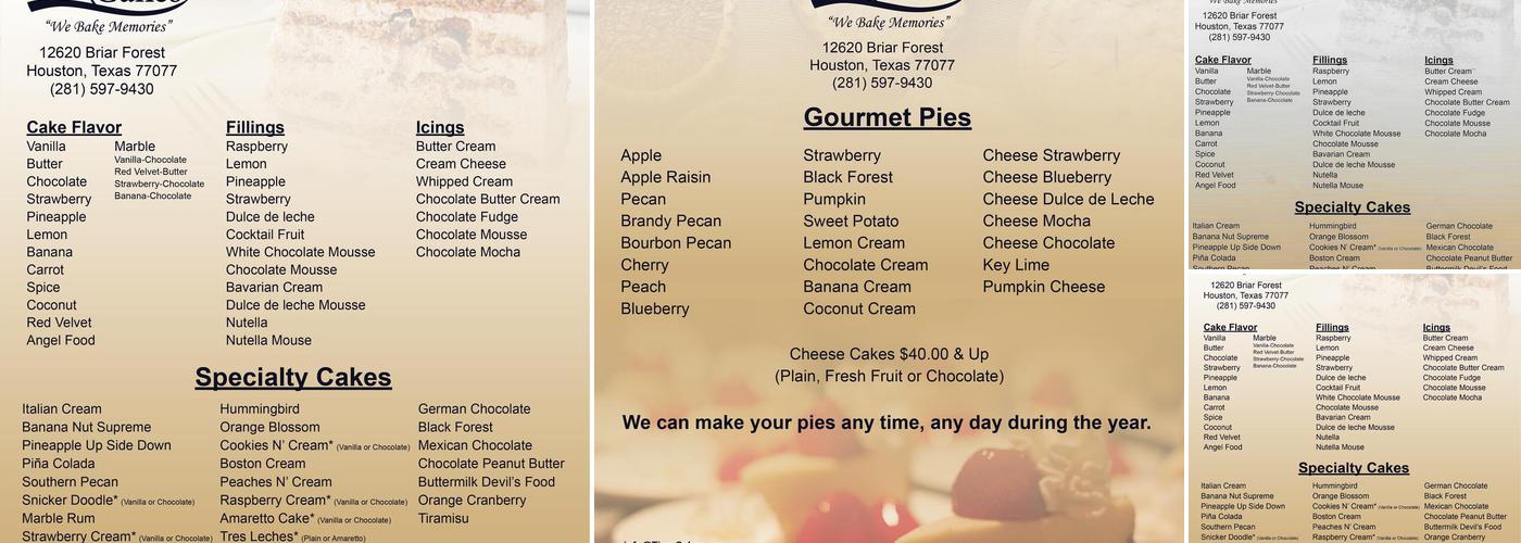 Tiara Cakes Menu