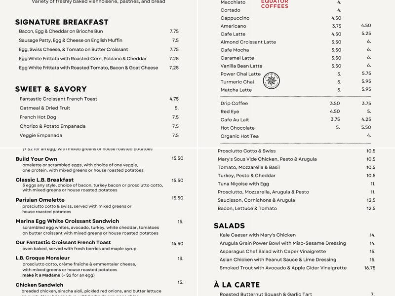 La Boulangerie de San Francisco Menu