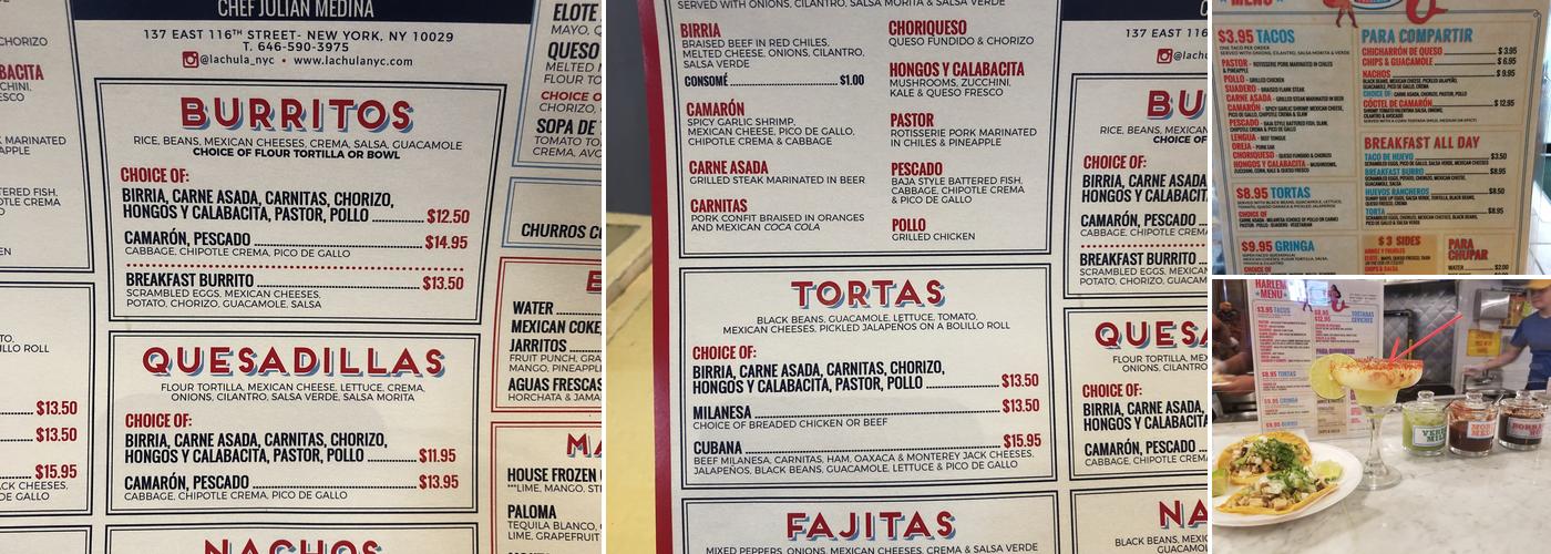 La Chula Menu