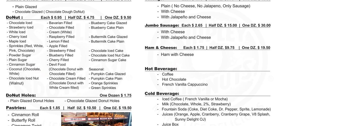 Shipley Do-Nuts Menu