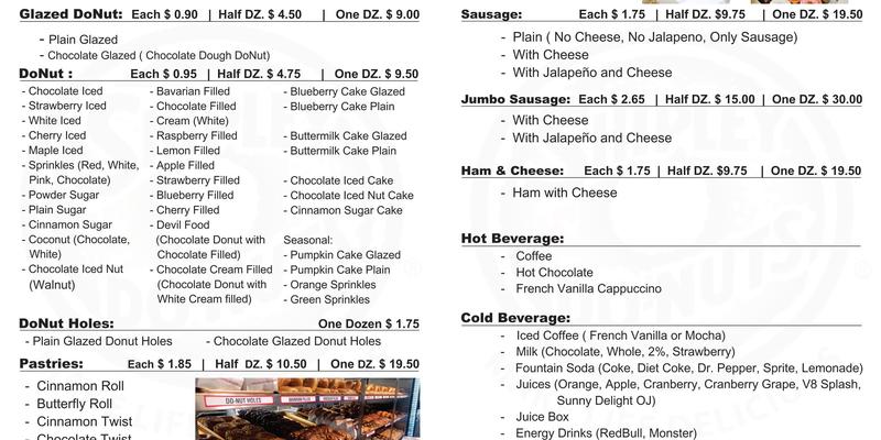 Shipley Do-Nuts Menu