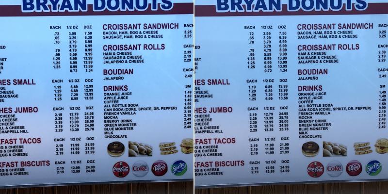 Bryan Donut Menu