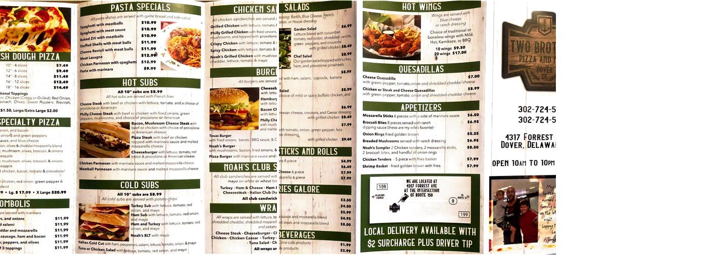 Two Brother's Pizza Menu