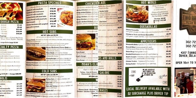 Two Brother's Pizza Menu