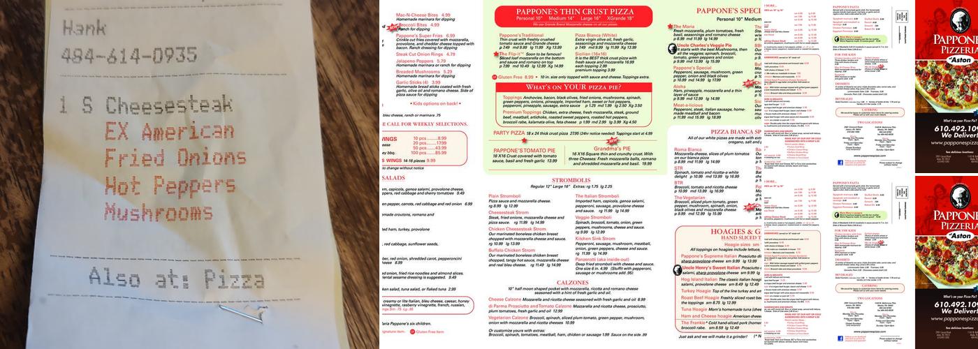 Pappone's Pizzeria Menu