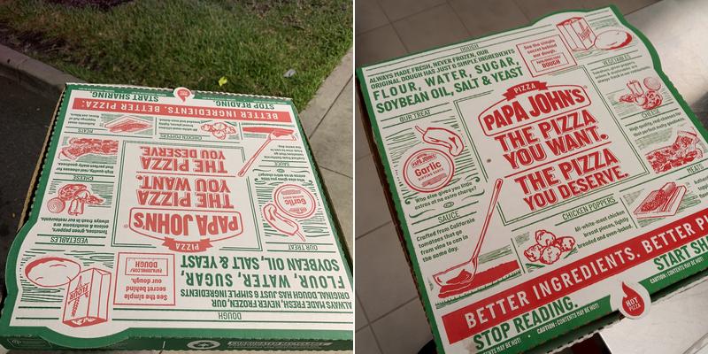 Papa Johns Pizza Menu