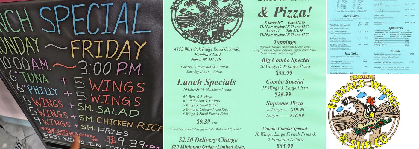 Buffalo Wings & Subs Co Menu
