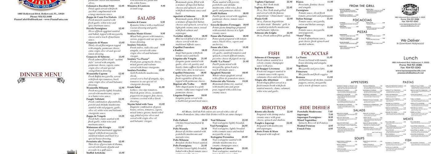 La Piazza Menu