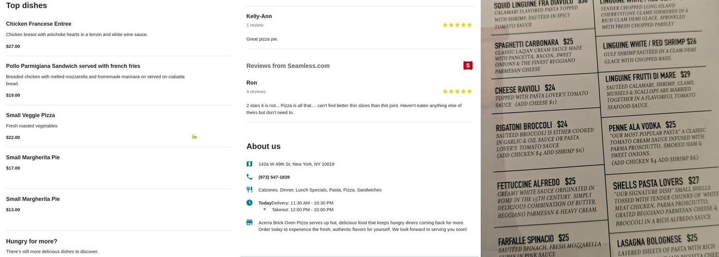 Acerra Brick Oven Pizza Menu