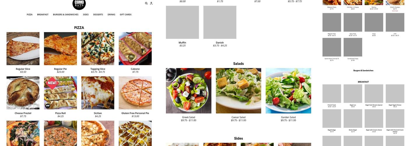 Lake Como Pizza Menu