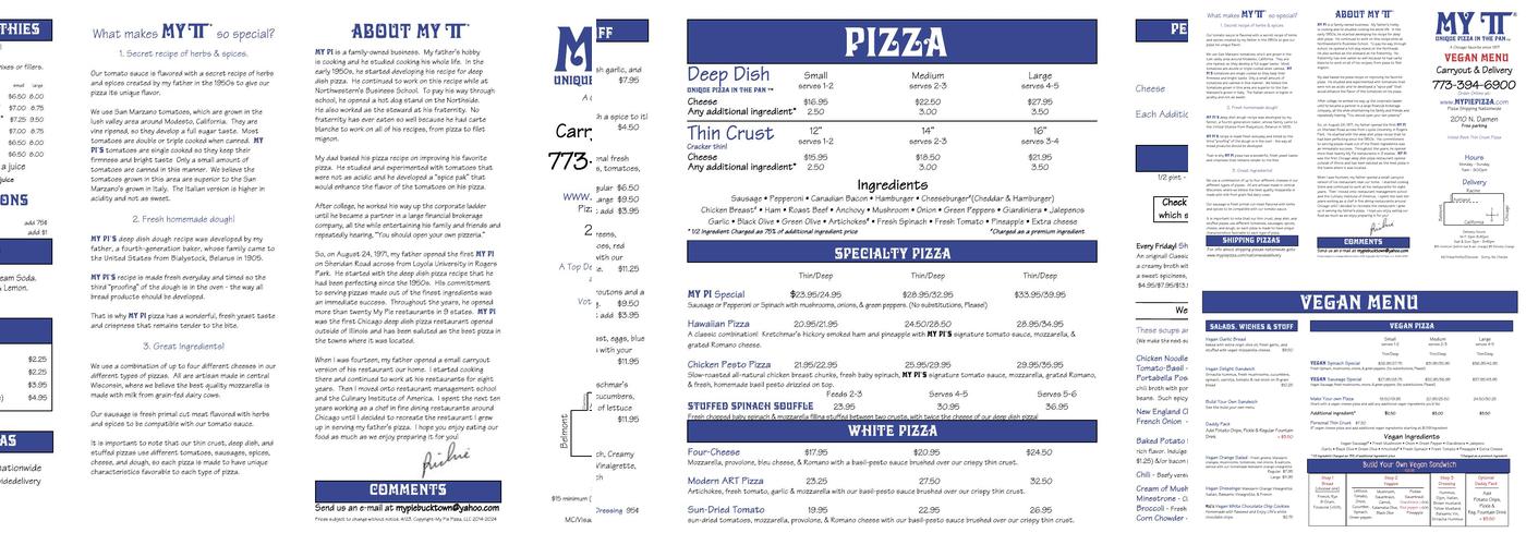 My Pi Pizza Menu
