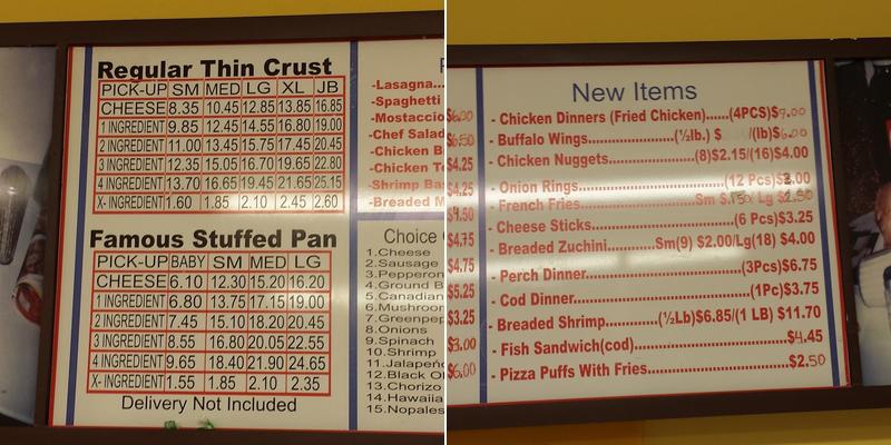 Positanos Pizza Menu