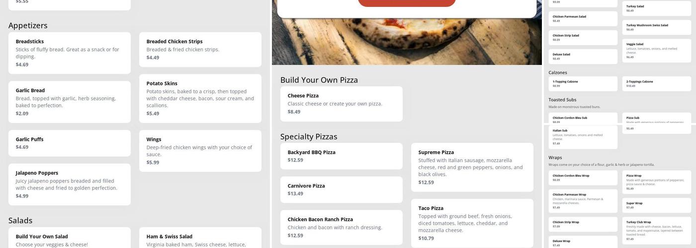 Cornerstone Junction Pizza Menu