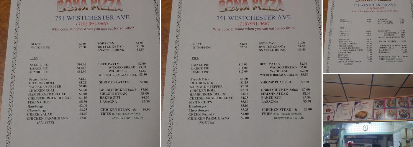 Bona Pizza Menu