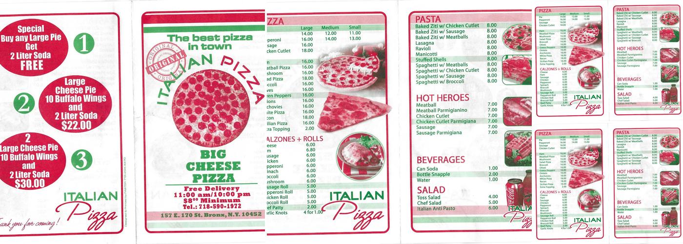 Big Cheese Pizza Menu