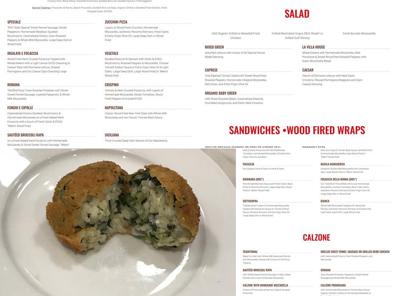 La Villa Pizzeria Menu