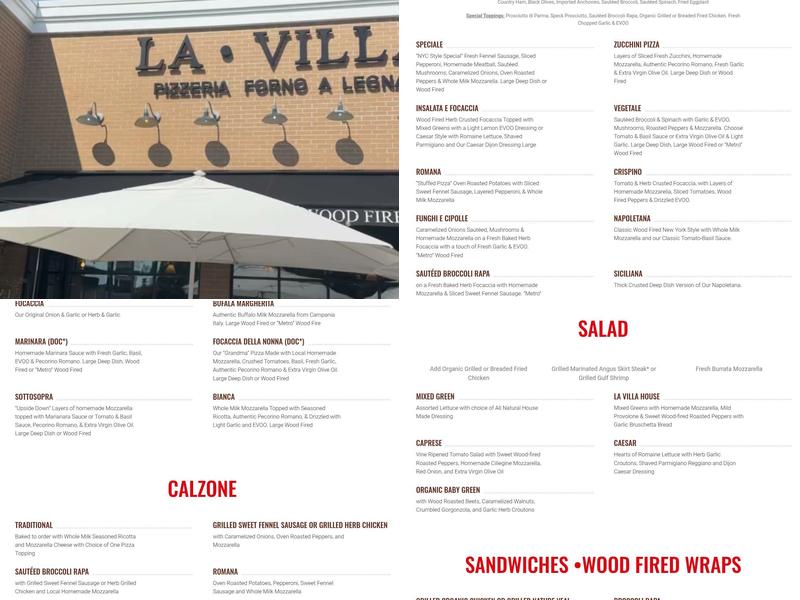 La Villa Menu