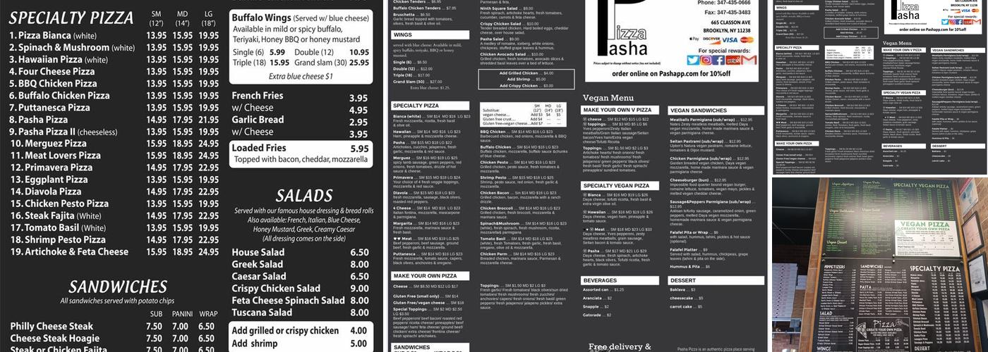 Pasha Pizza Menu