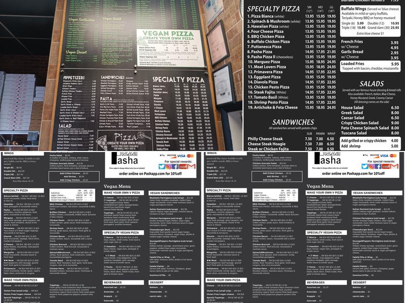 Pasha Pizza Menu