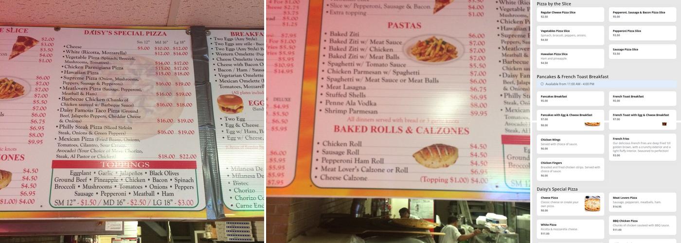 Daisy's Pizza Menu