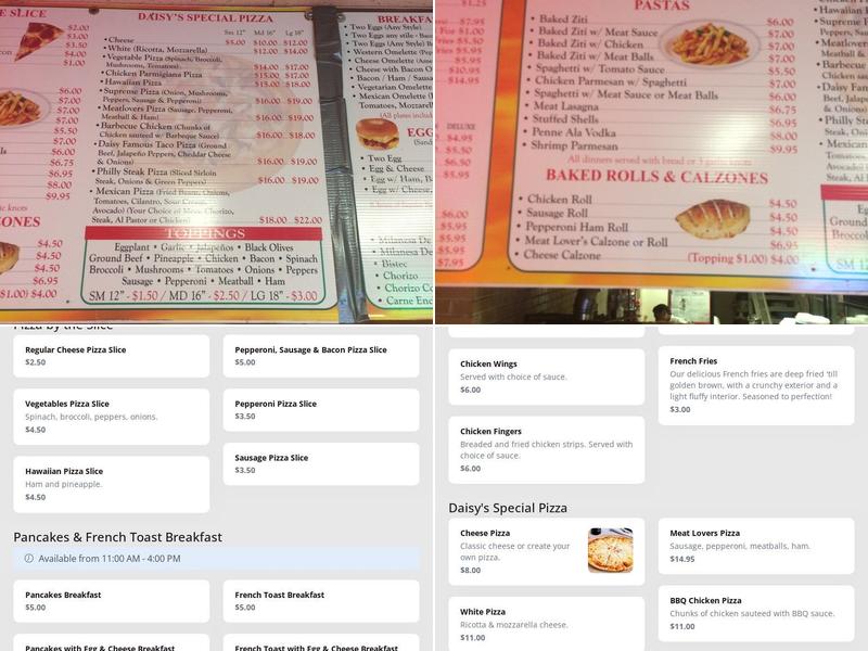 Daisy's Pizza Menu
