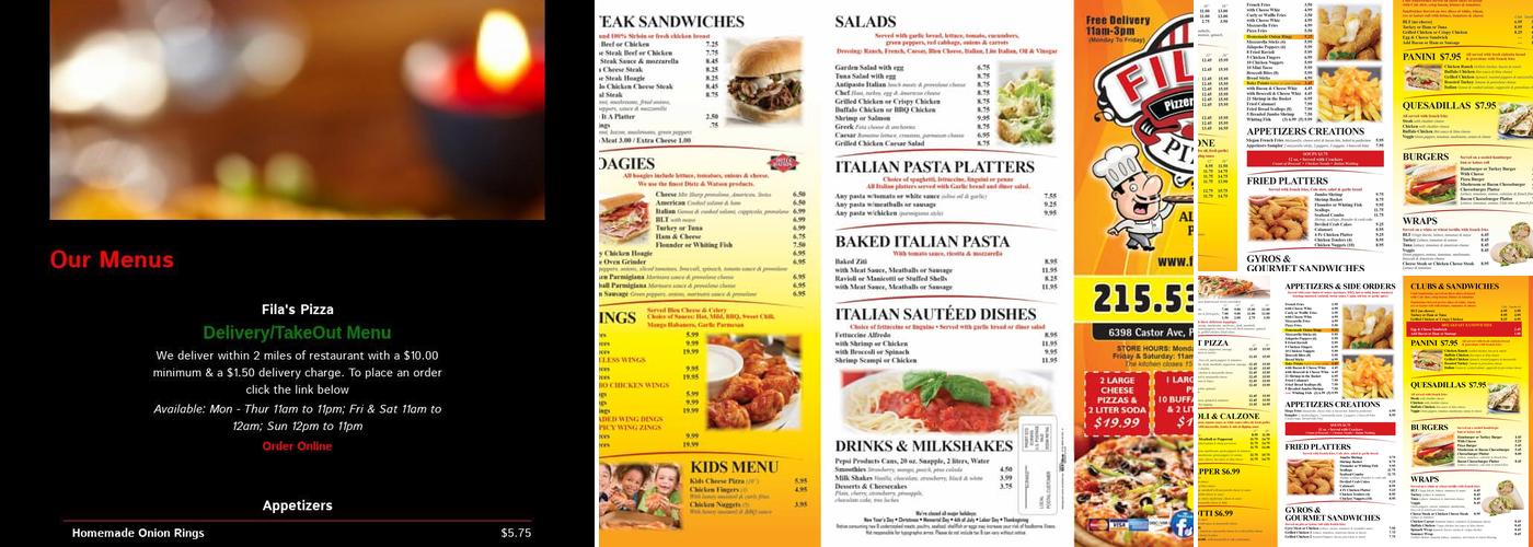 Fila's Pizza Menu