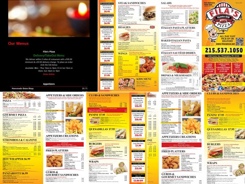 Fila's Pizza Menu