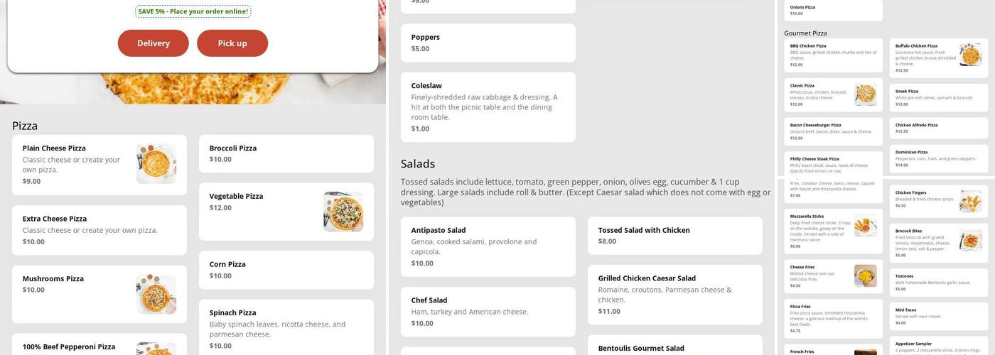 Bentoulis Pizza Menu